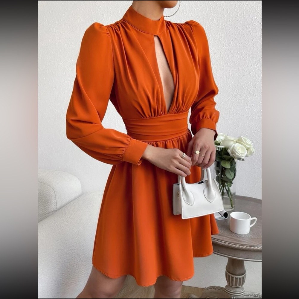 Sexy Cut Out Cowl Neck Long Sleeve Dress - Picture 6 of 6